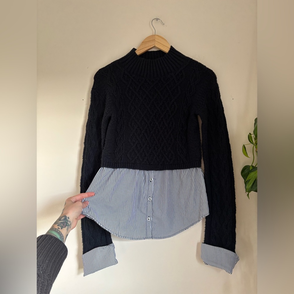 Anthropologie Maeve Cable- Knit Layered Sweater in Navy - Picture 4 of 6